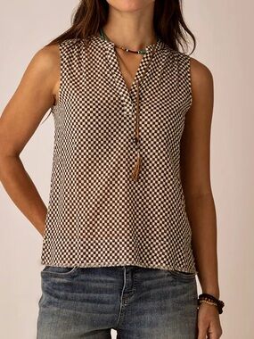 Carve Designs Brown & White Checker Dylan Gauze Tank NWT